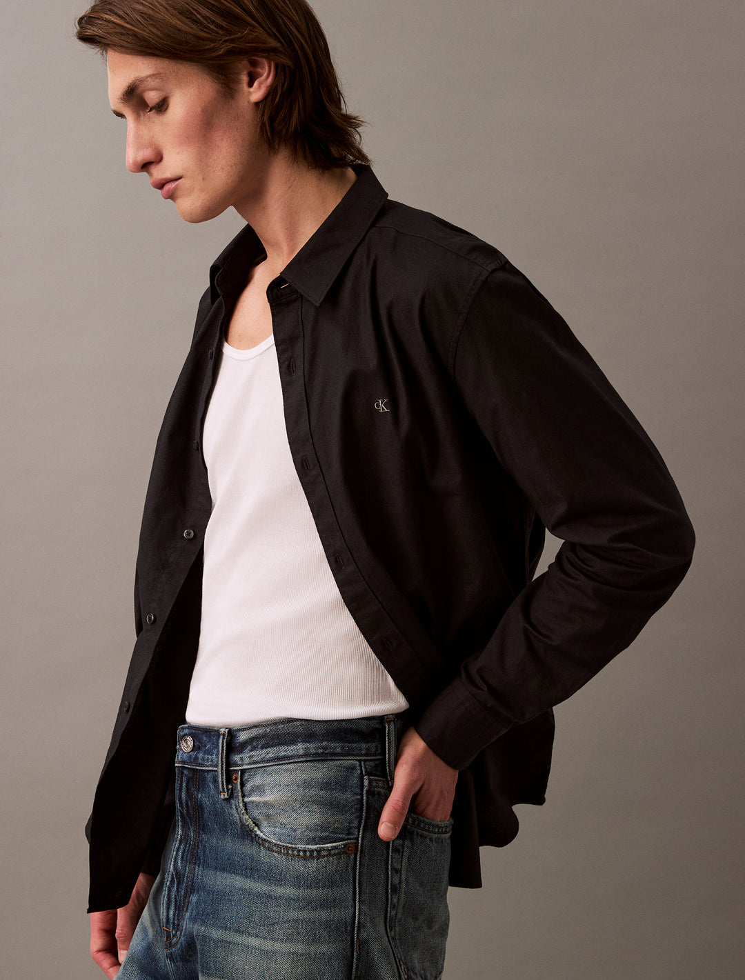 CKJ LS SOLID OXFORD CLASSIC SHIRT - BLACK