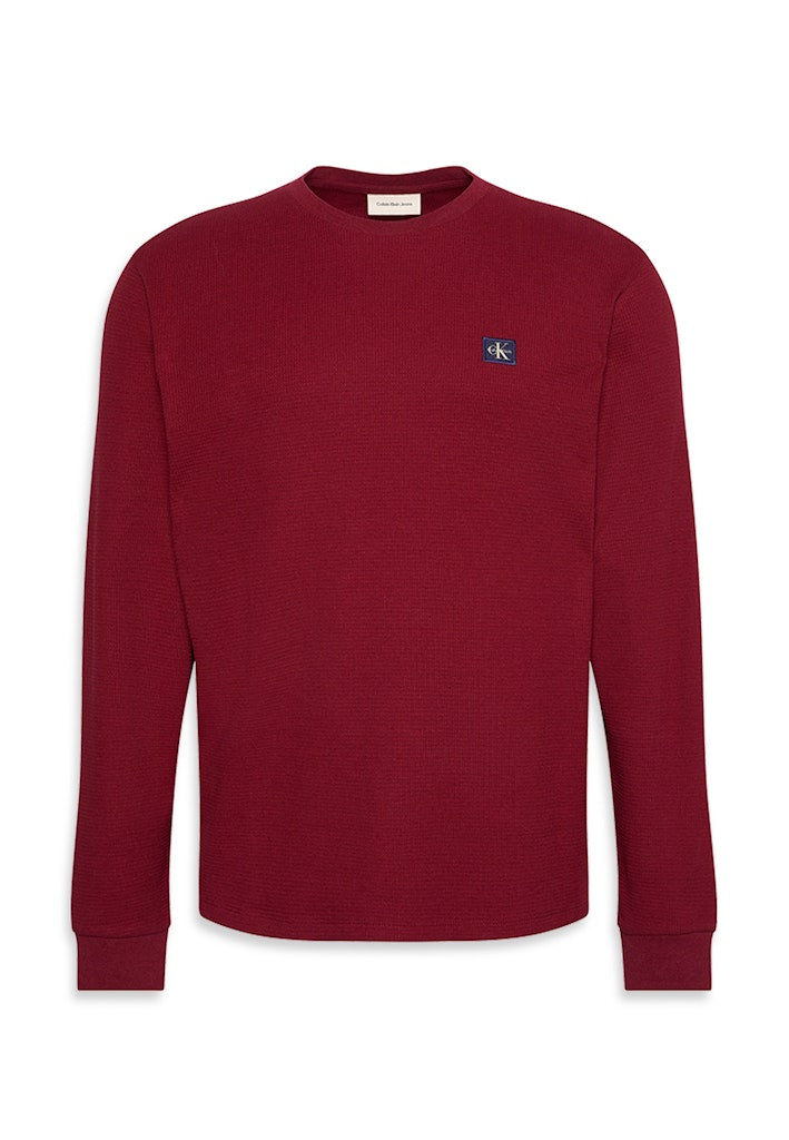 CKJ LS WAFFLE BADGE CREW - RENAISSANCE RED