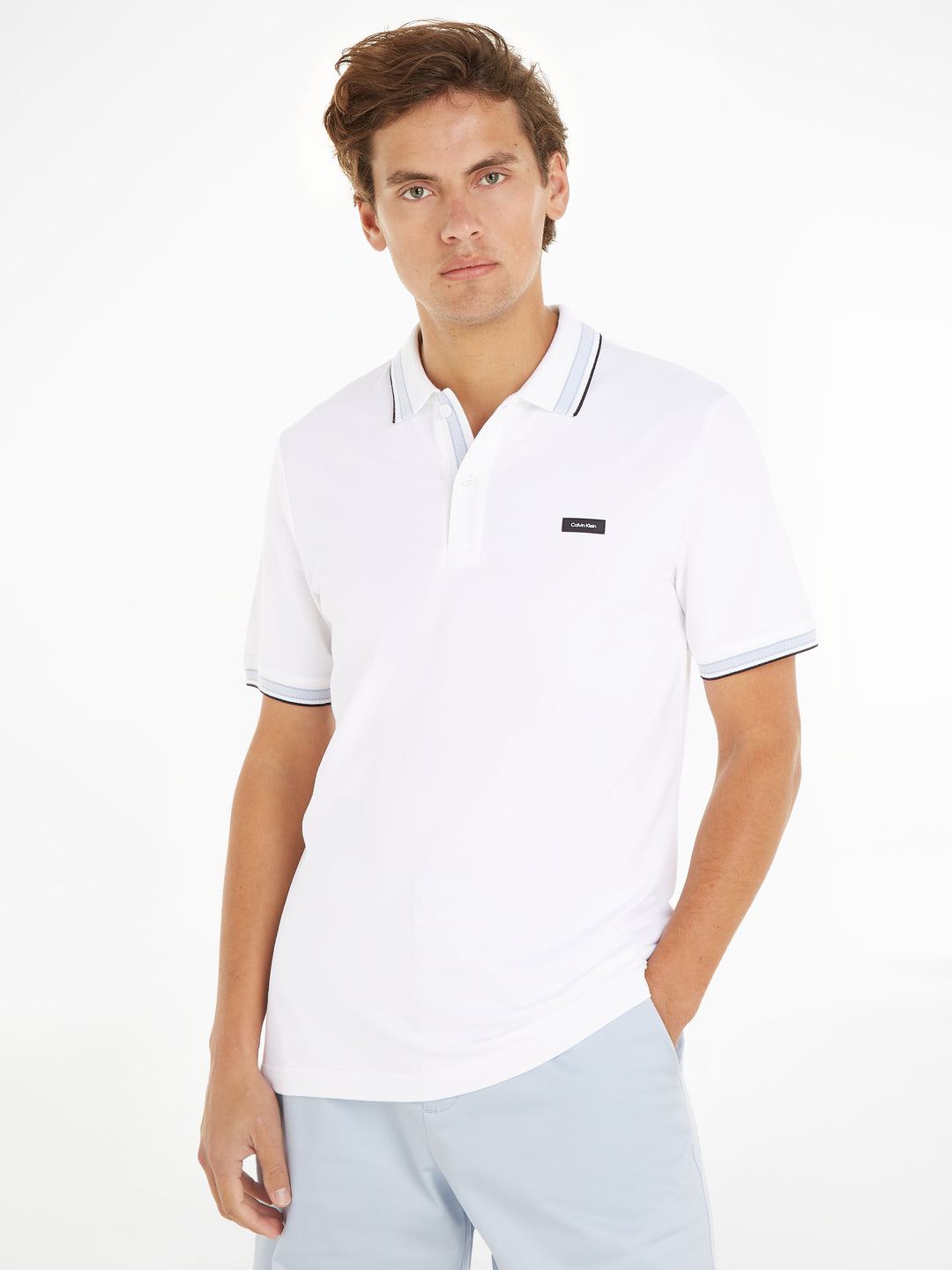 CK STRETCH MULTI TIPPING POLO - WHITE