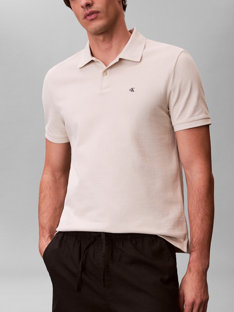 CKJ SS MONOGRAM PIQUE POLO - OATMEAL