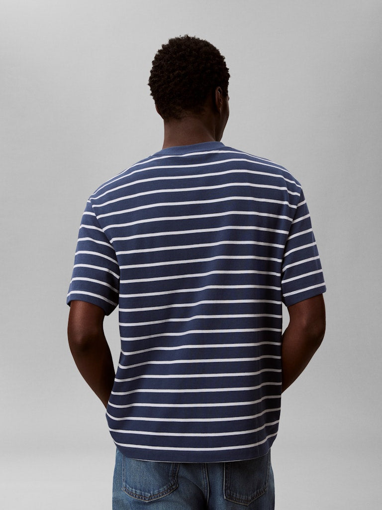 CKJ SS STRIPE CASUAL PIQUE TEE - DENIM