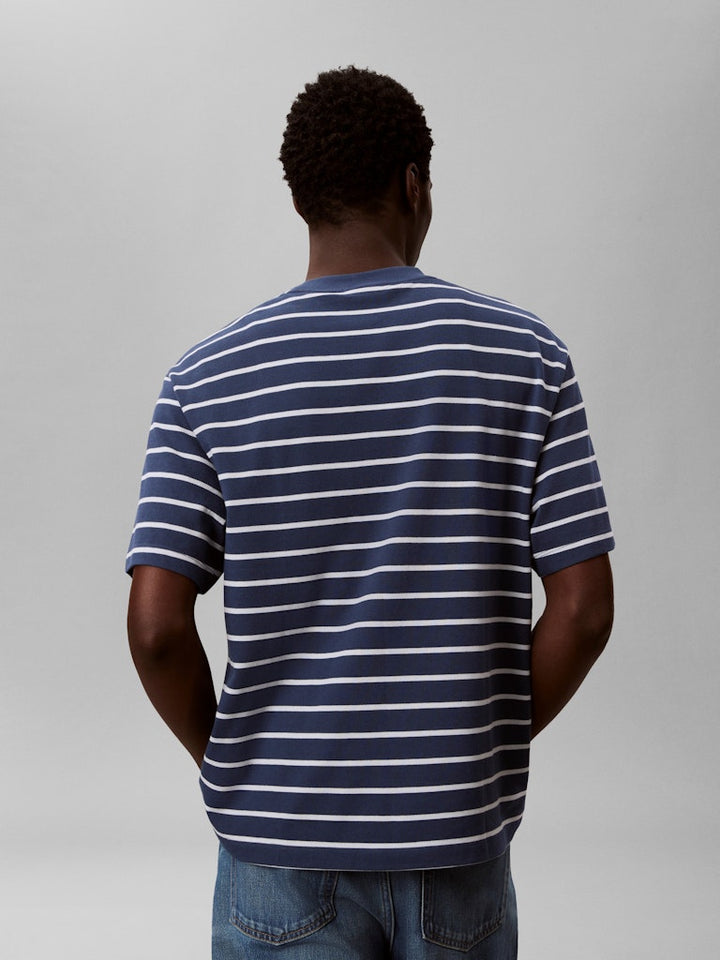 CKJ SS STRIPE CASUAL PIQUE TEE - DENIM