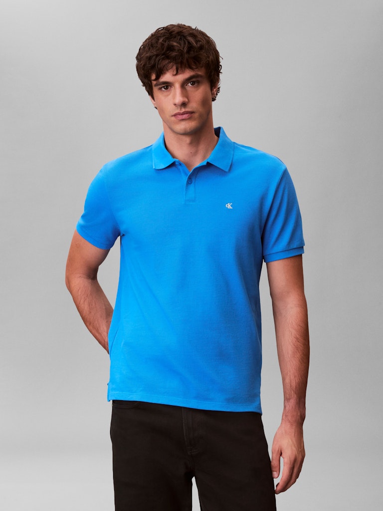 CKJ SS MONOGRAM PIQUE POLO - FRENCH BLUE