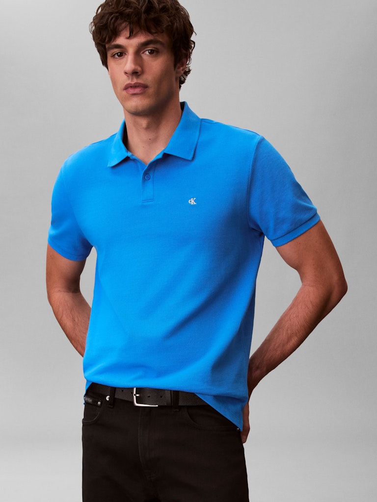 CKJ SS MONOGRAM PIQUE POLO - FRENCH BLUE