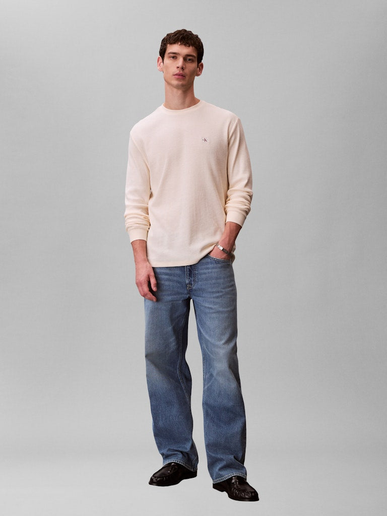 CKJ LS WAFFLE BADGE CREWNK TEE - CALICO