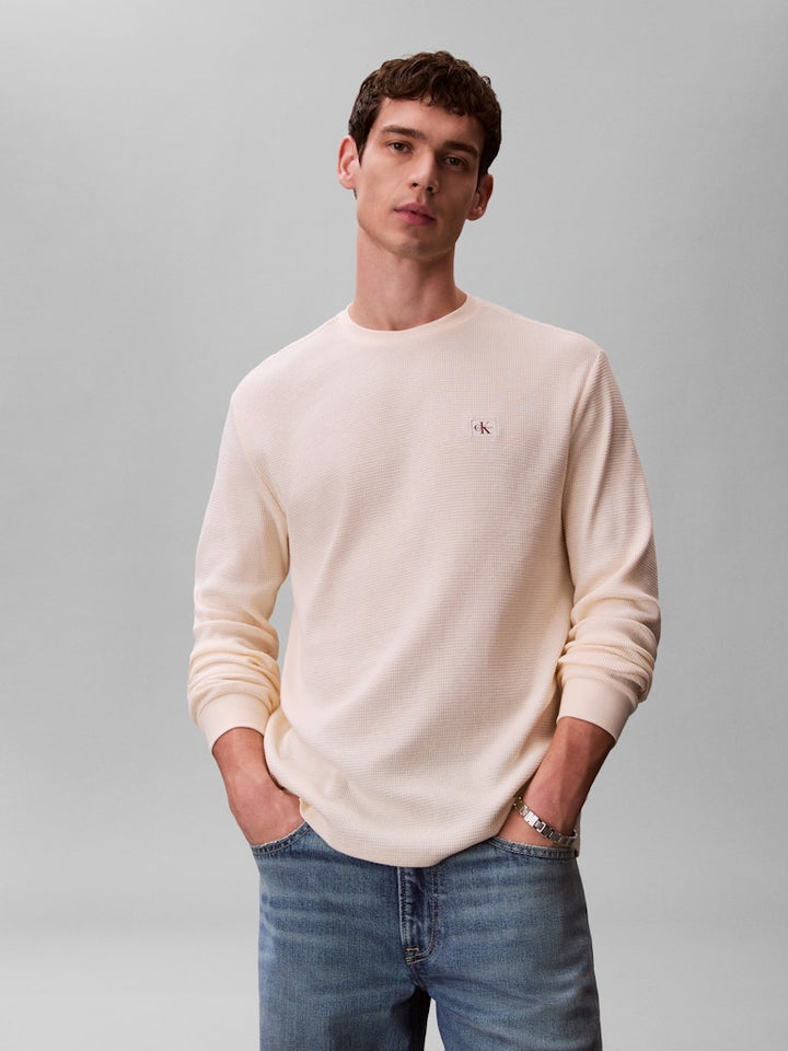 CKJ LS WAFFLE BADGE CREWNK TEE - CALICO