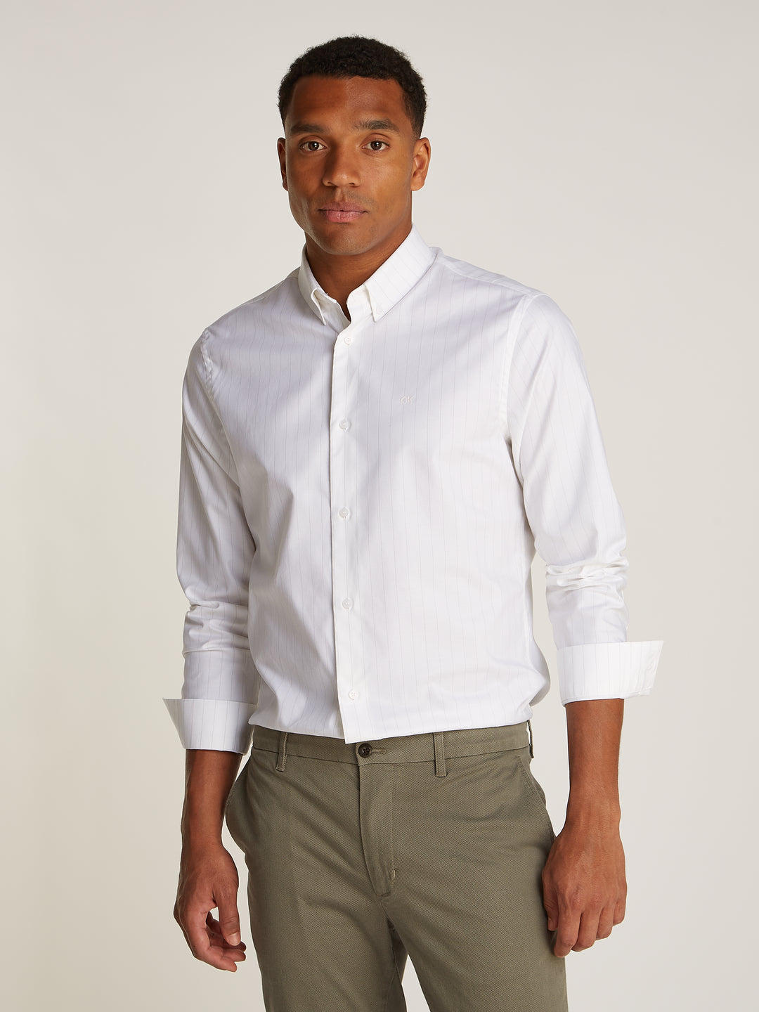 CK OXFORD STRETCH STRIPE SHIRT - WHITE