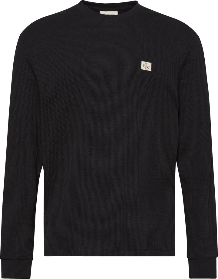 CKJ LS WAFFLE BADGE CREW - BLACK