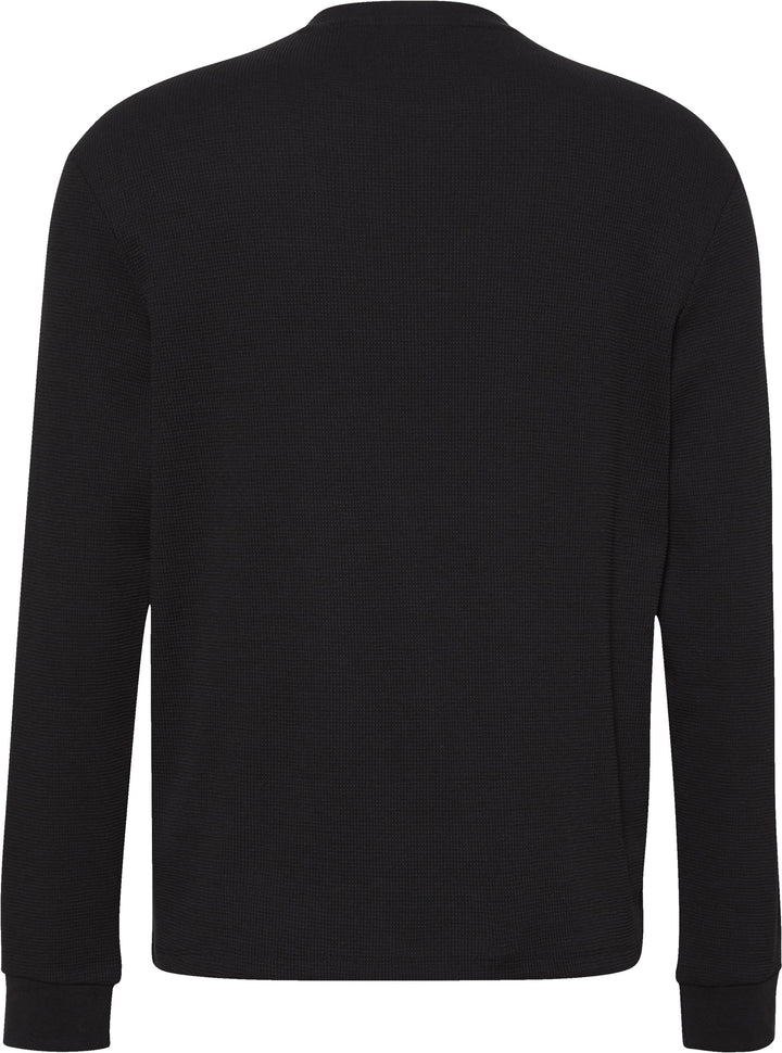 CKJ LS WAFFLE BADGE CREW - BLACK