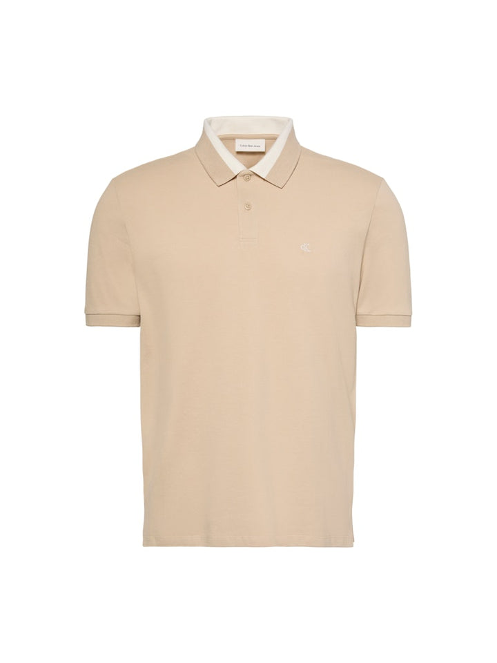 CKJ CASUAL PIQUE COLLAR BLOCK POLO - WHITE PEPPER