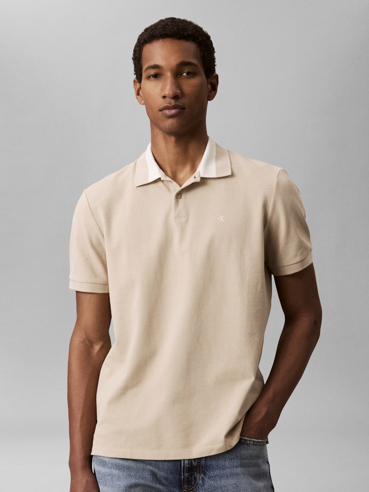 CKJ CASUAL PIQUE COLLAR BLOCK POLO - WHITE PEPPER
