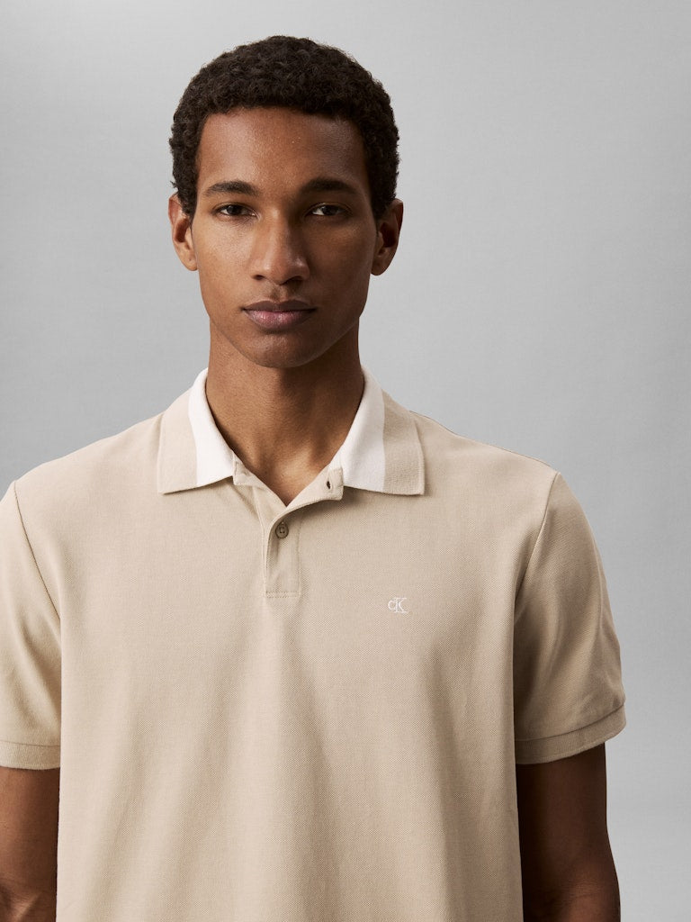 CKJ CASUAL PIQUE COLLAR BLOCK POLO - WHITE PEPPER
