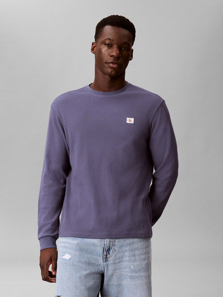 CKJ LS WAFFLE BADGE CREWNK - BLUE NOMAD