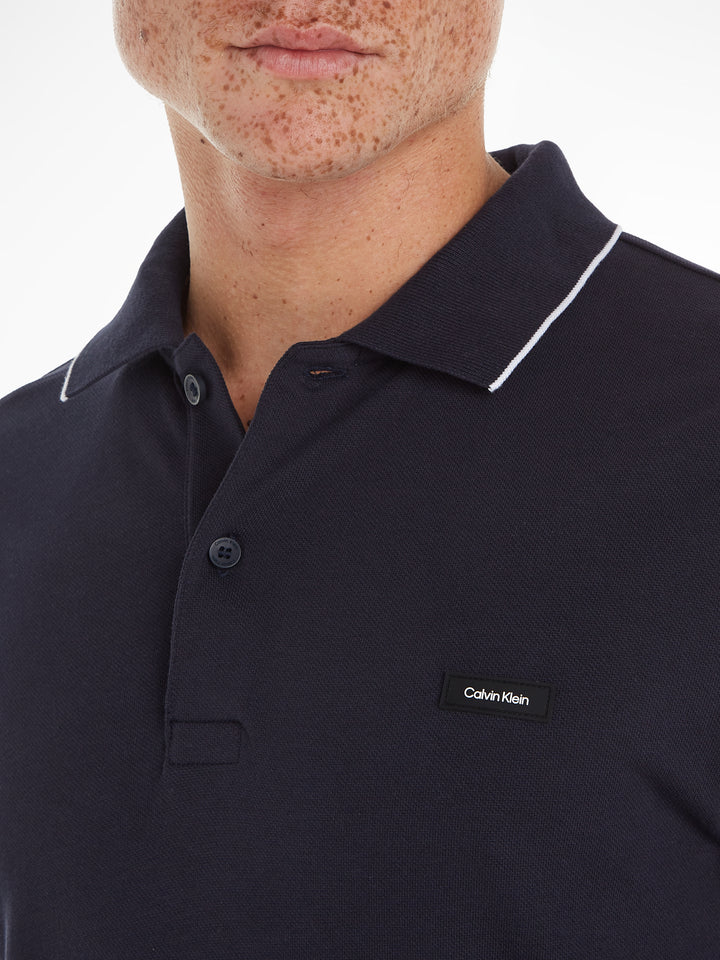 CK STRETCH PIQUE TIPPING LS POLO - NIGHT