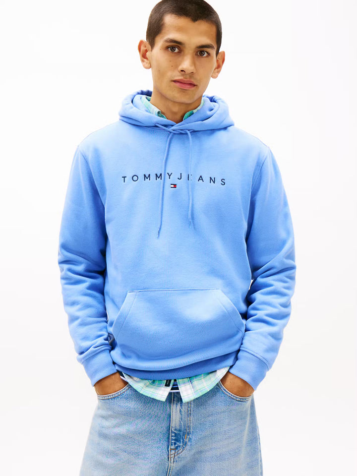 TOMMY JEANS REG LINEAR LOGO HOODIE - LIGHT BLUE