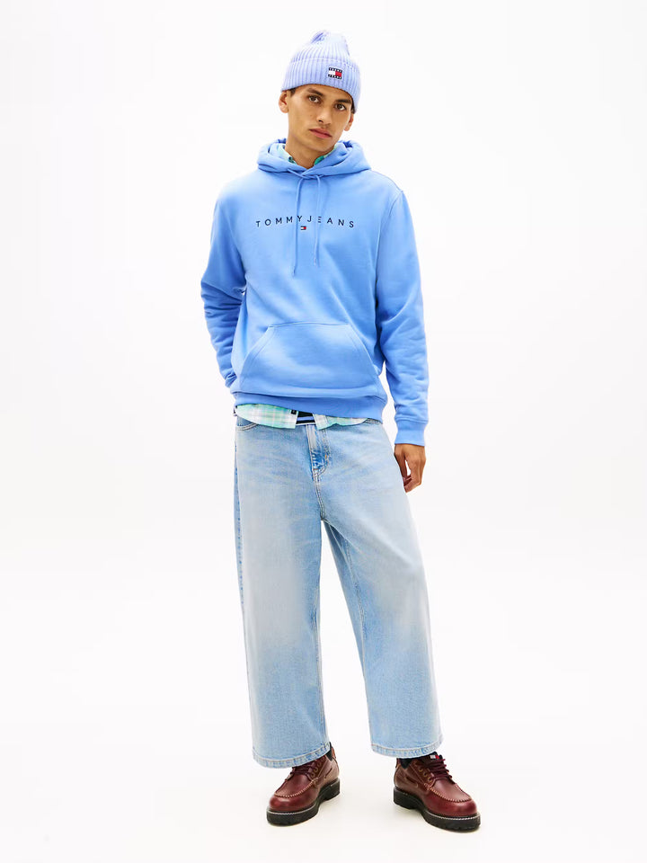 TOMMY JEANS REG LINEAR LOGO HOODIE - LIGHT BLUE