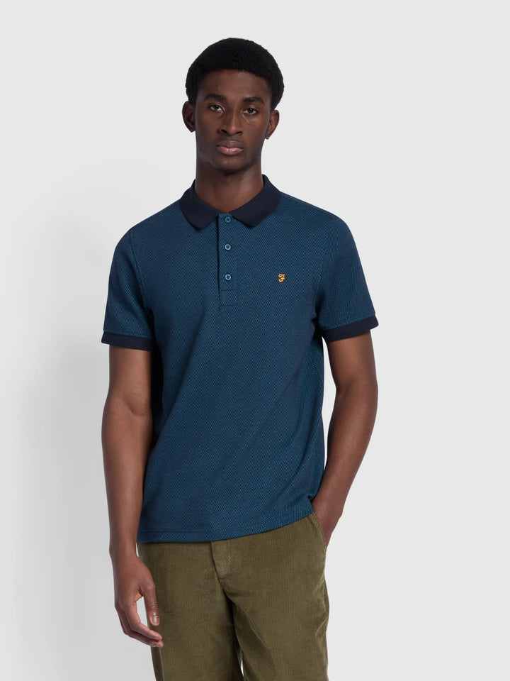 FARAH MANU MICRO CHECK POLO - SAILOR BLU