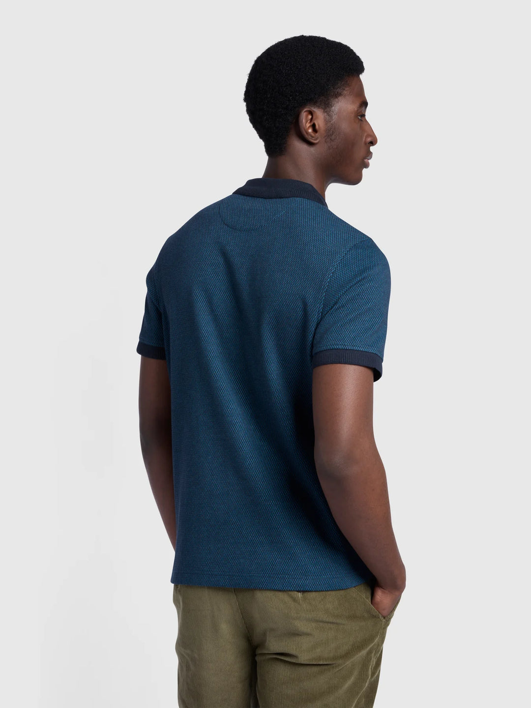 FARAH MANU MICRO CHECK POLO - SAILOR BLU