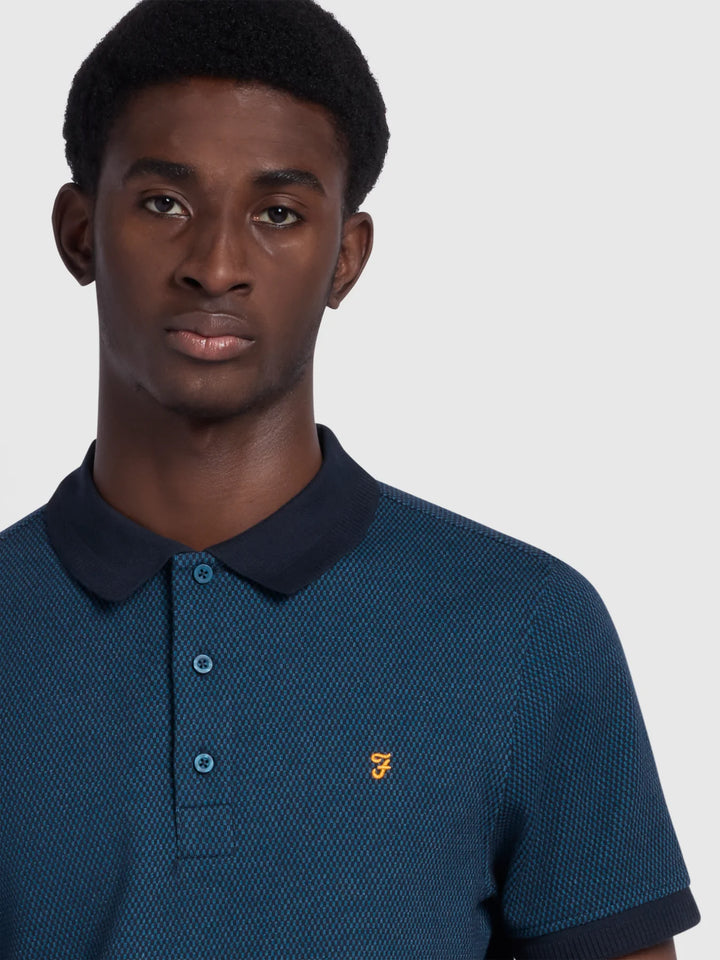 FARAH MANU MICRO CHECK POLO - SAILOR BLU