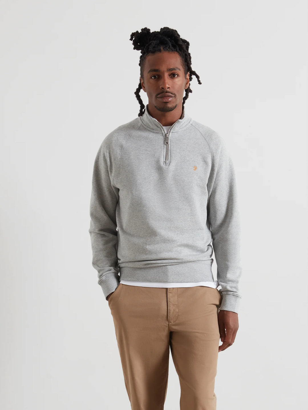 FARAH JIM 1/4 ZIP - LIGHT GREY MARL