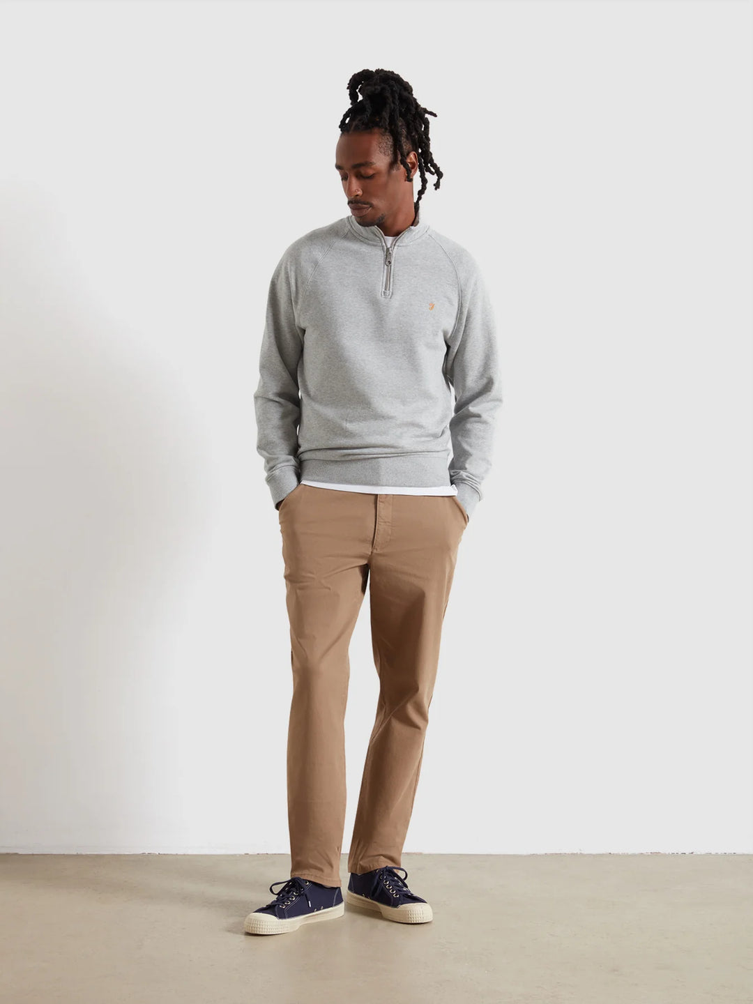 FARAH JIM 1/4 ZIP - LIGHT GREY MARL
