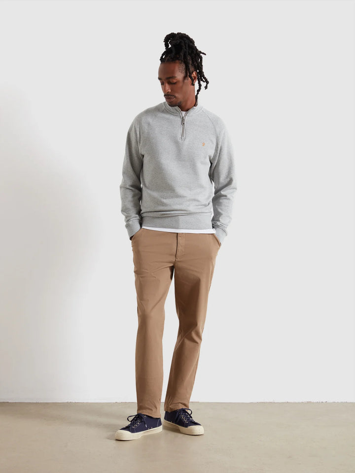 FARAH JIM 1/4 ZIP - LIGHT GREY MARL