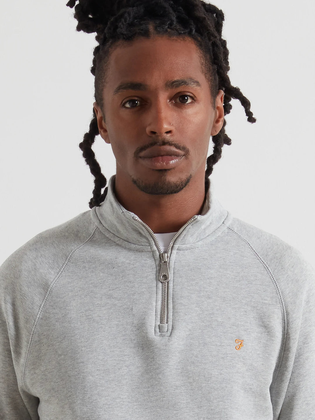 FARAH JIM 1/4 ZIP - LIGHT GREY MARL