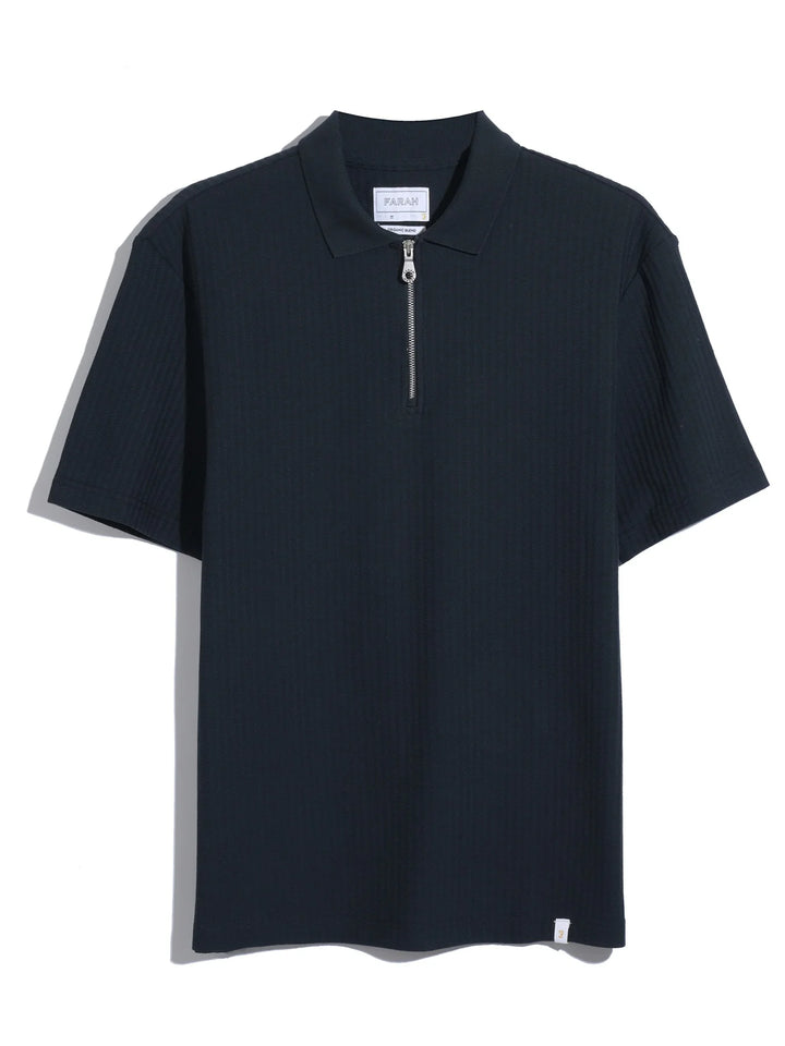 FARAH DOBSON SS ZIP POLO - TRUE NAVY