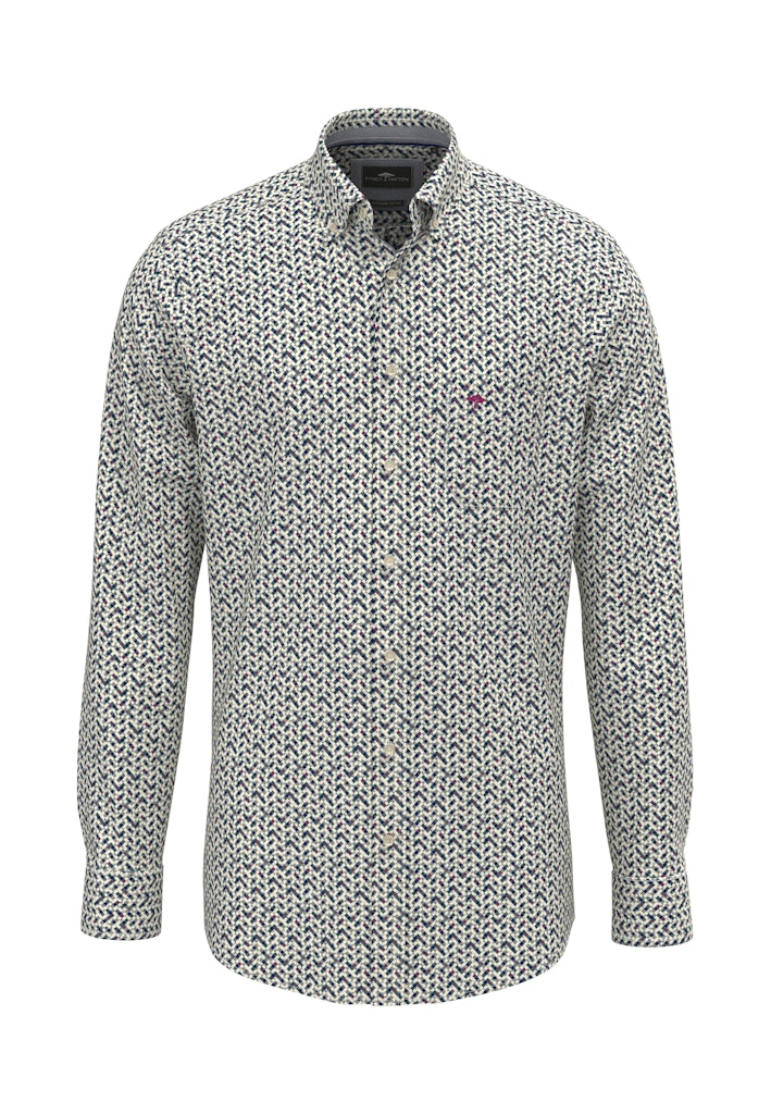 FYNCH HATTON LS PRINT SHIRT - 673 TEAL
