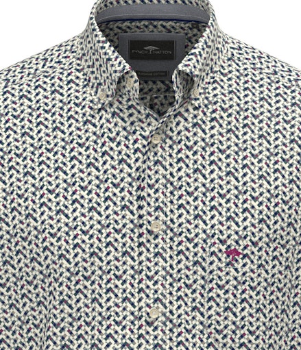 FYNCH HATTON LS PRINT SHIRT - 673 TEAL
