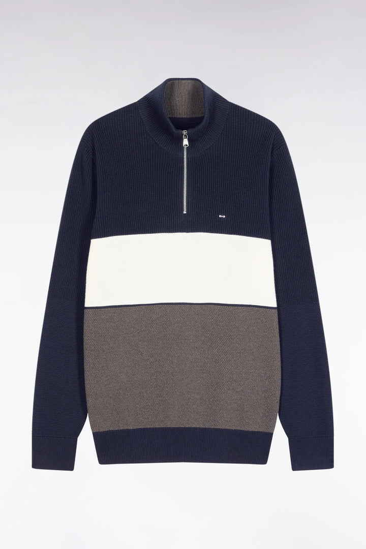 EDEN PARK HEAVY STRIPED 1/2 ZIP - NAVY/BROWN
