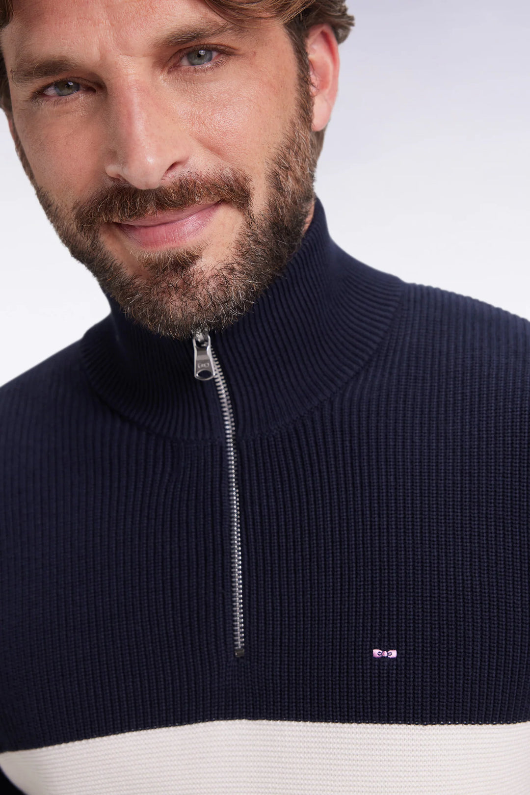 EDEN PARK HEAVY STRIPED 1/2 ZIP - NAVY/BROWN