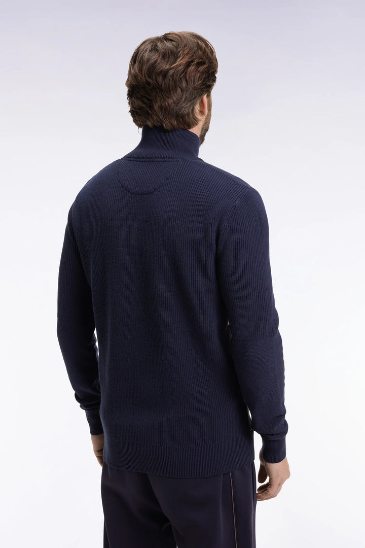 EDEN PARK HEAVY STRIPED 1/2 ZIP - NAVY/BROWN