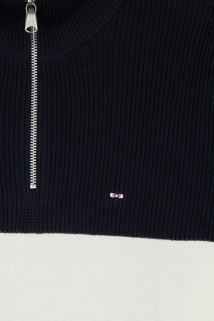 EDEN PARK HEAVY STRIPED 1/2 ZIP - NAVY/BROWN