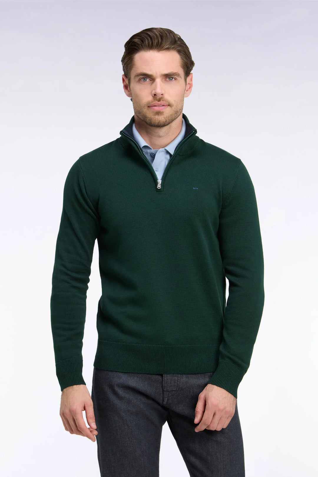 EDEN PARK COTTON 1/2 ZIP - DARK GREEN