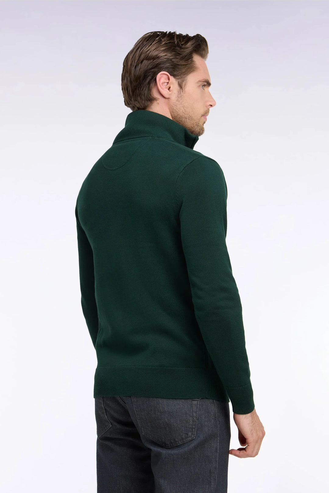 EDEN PARK COTTON 1/2 ZIP - DARK GREEN