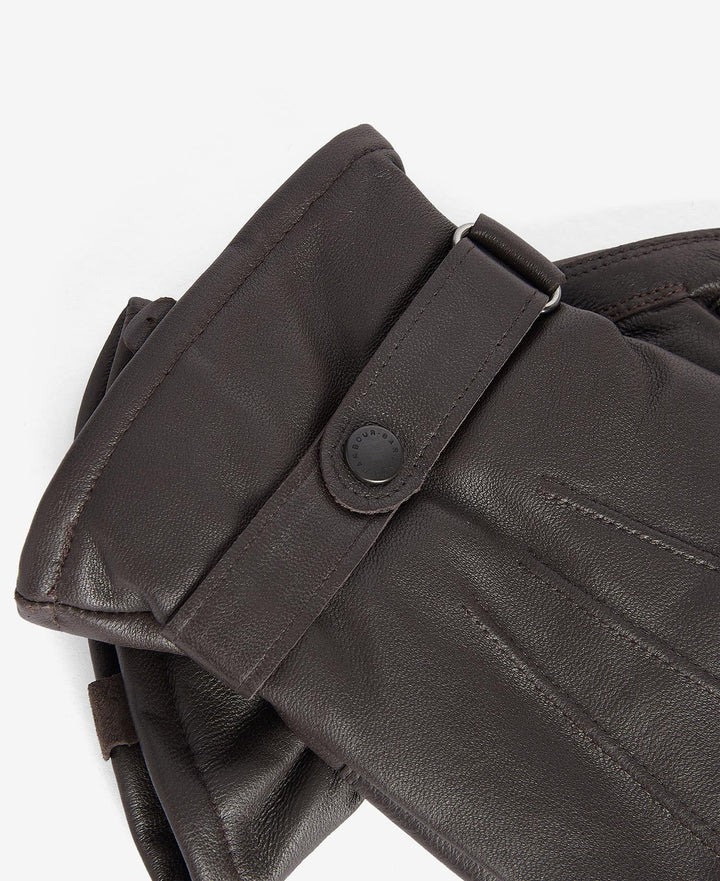 BARBOUR BURNISHED LEATHER GLOVE - BROWN