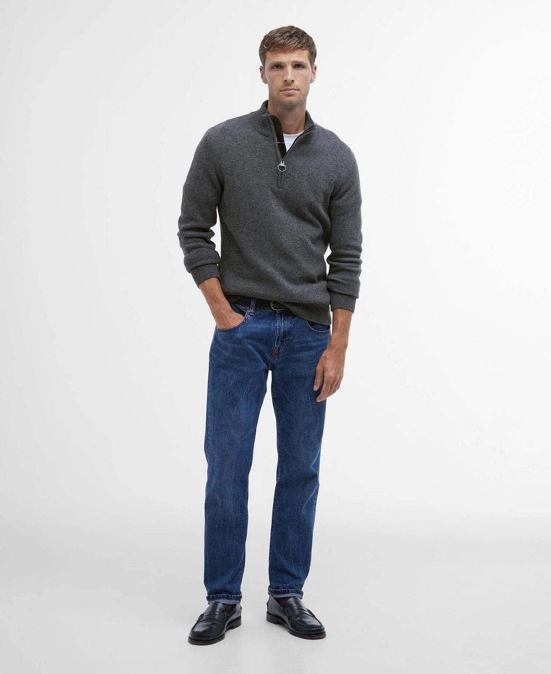 BARBOUR HOLDEN 1/2 ZIP KNIT - GREY