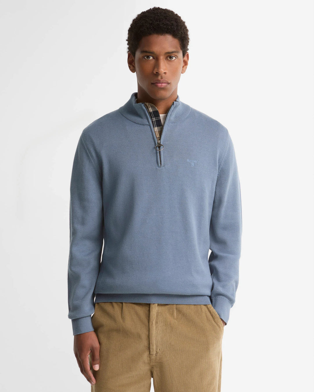 BARBOUR COTTON 1/2 ZIP KNIT - TARN BLUE