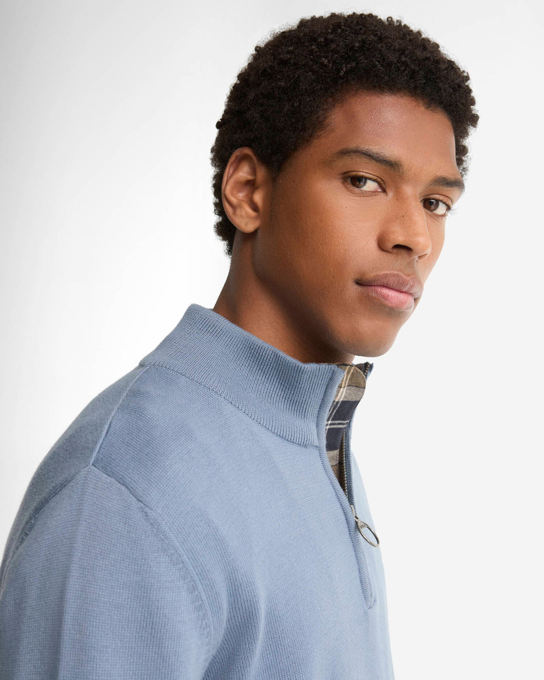 BARBOUR COTTON 1/2 ZIP KNIT - TARN BLUE