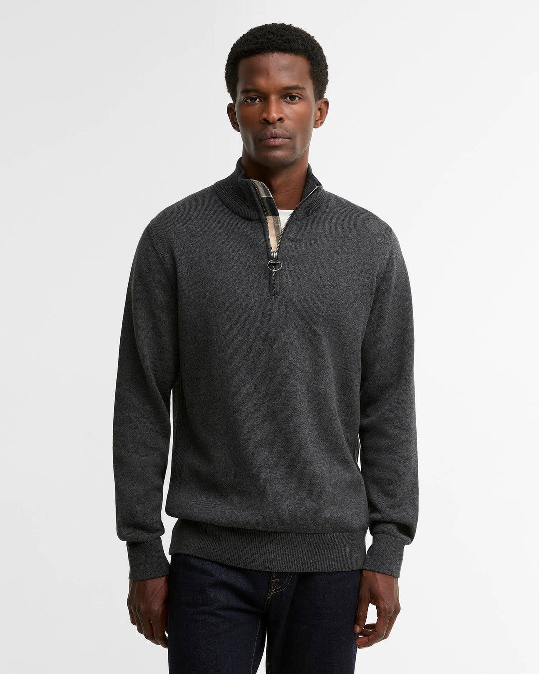 BARBOUR COTTON 1/2 ZIP KNIT - CHARCOAL
