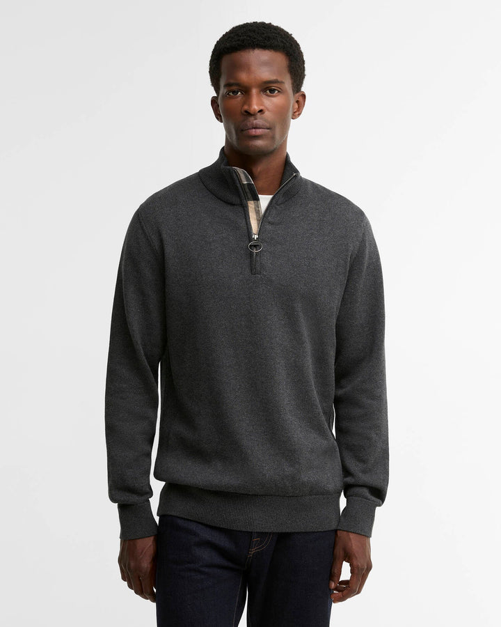 BARBOUR COTTON 1/2 ZIP KNIT - CHARCOAL
