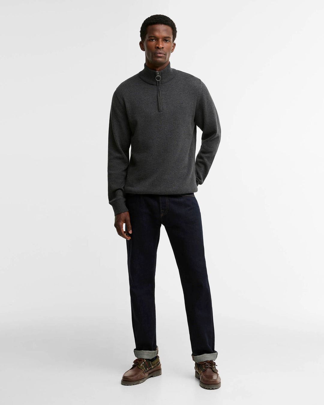 BARBOUR COTTON 1/2 ZIP KNIT - CHARCOAL