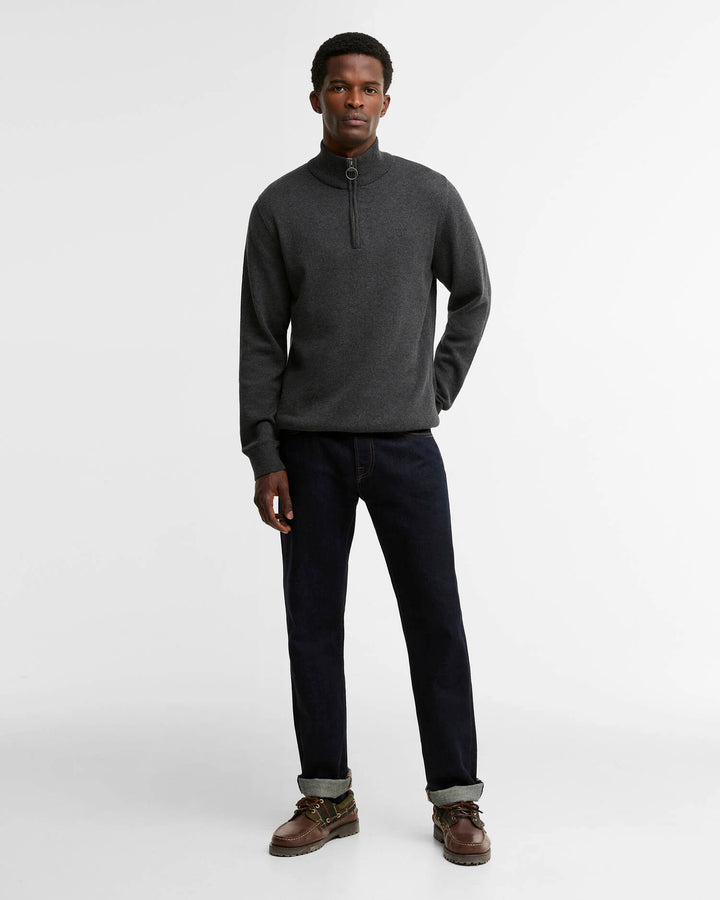 BARBOUR COTTON 1/2 ZIP KNIT - CHARCOAL