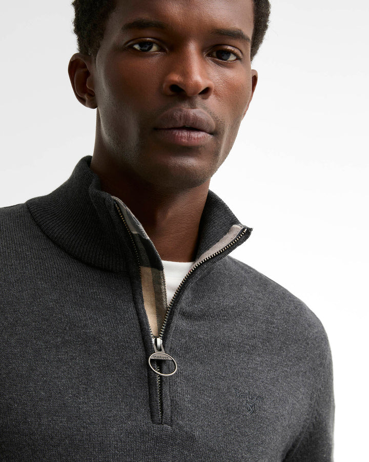 BARBOUR COTTON 1/2 ZIP KNIT - CHARCOAL