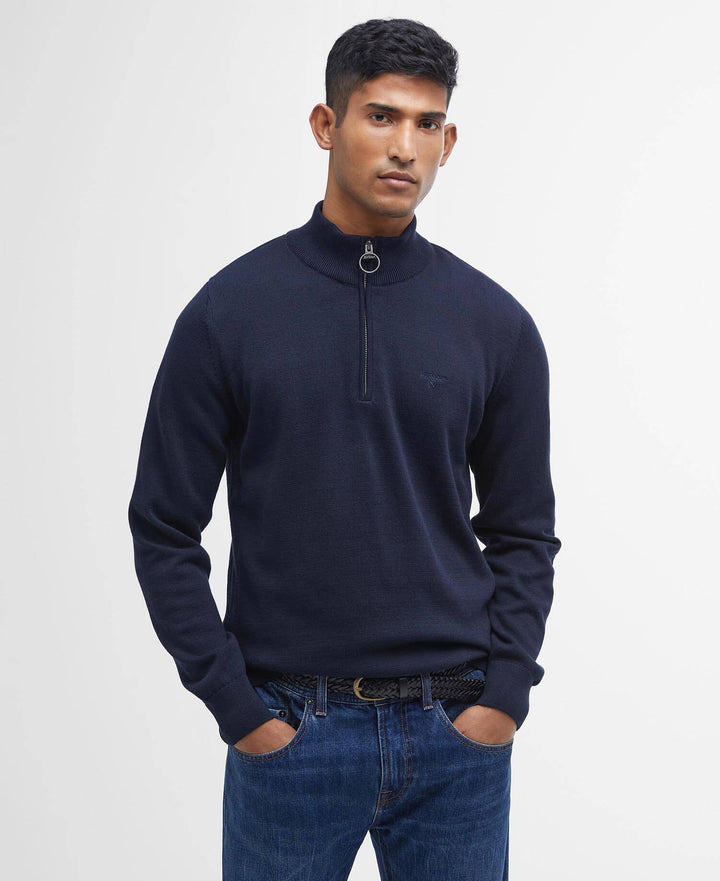 BARBOUR COTTON 1/2 ZIP KNIT - NAVY