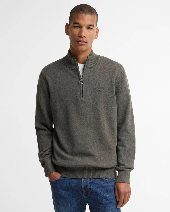 BARBOUR COTTON 1/2 ZIP KNIT - OLIVE MARL