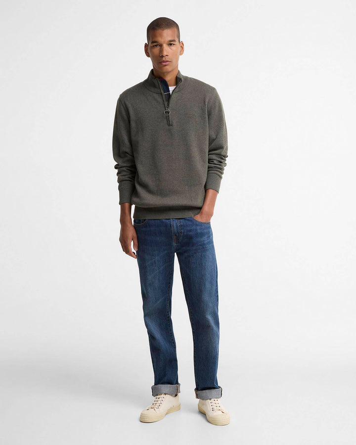 BARBOUR COTTON 1/2 ZIP KNIT - OLIVE MARL