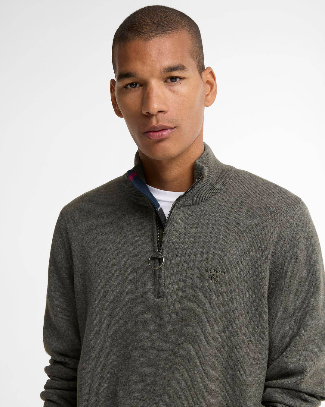 BARBOUR COTTON 1/2 ZIP KNIT - OLIVE MARL