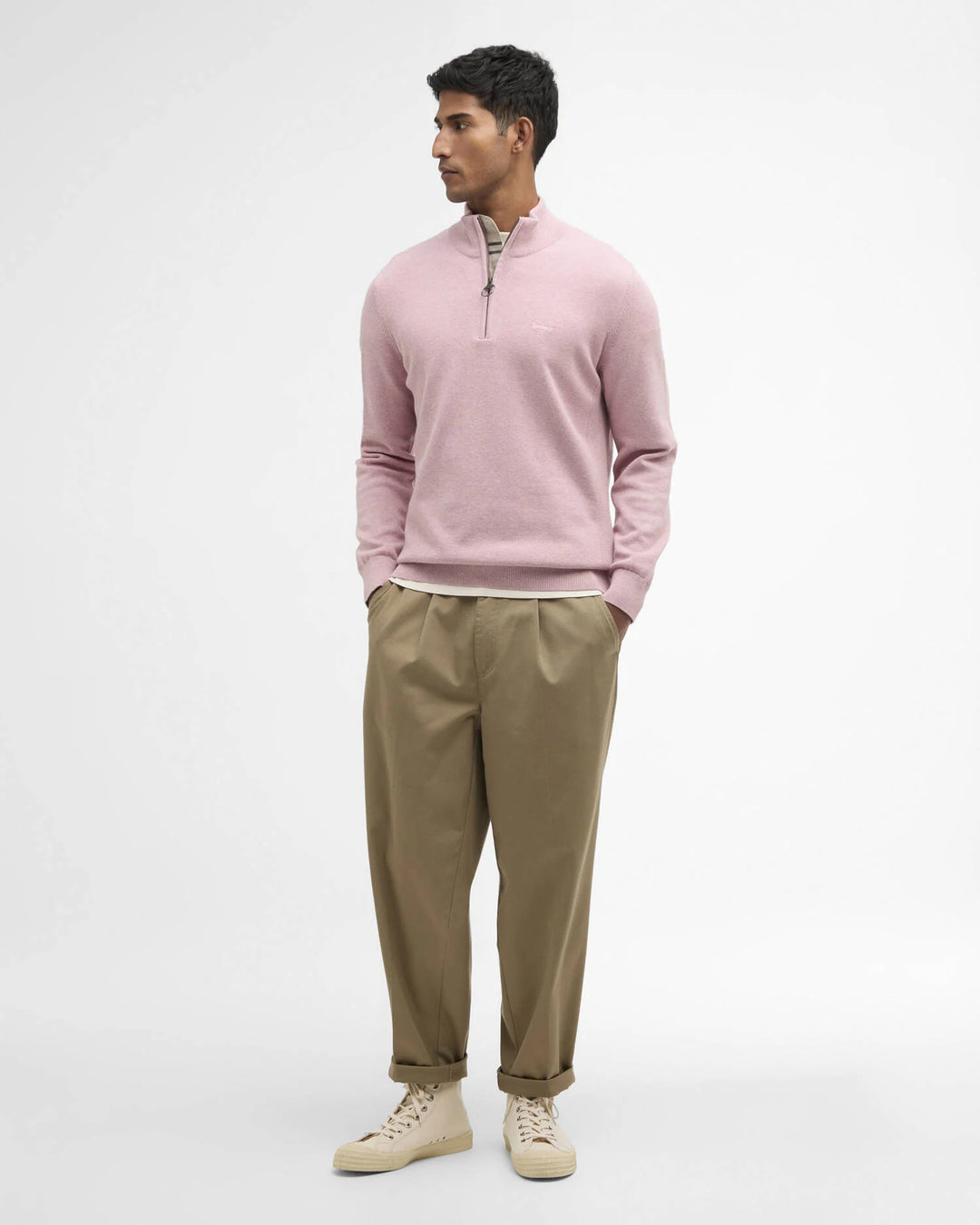 BARBOUR COTTON 1/2 ZIP JUMPER - PINK